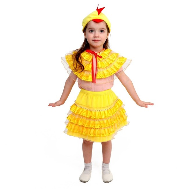 Карнавальный костюм «Цыпа в рюшах», плюш, накидка, юбка, шапка, рост 122-128 см