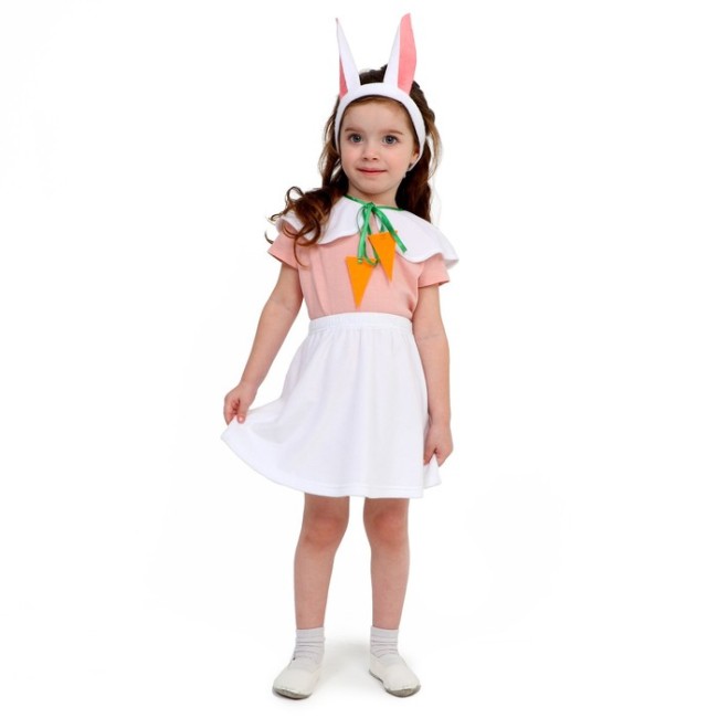 Карнавальный костюм «Зайка белая», плюш, пелерина, юбка, головной убор, рост 98-104 см