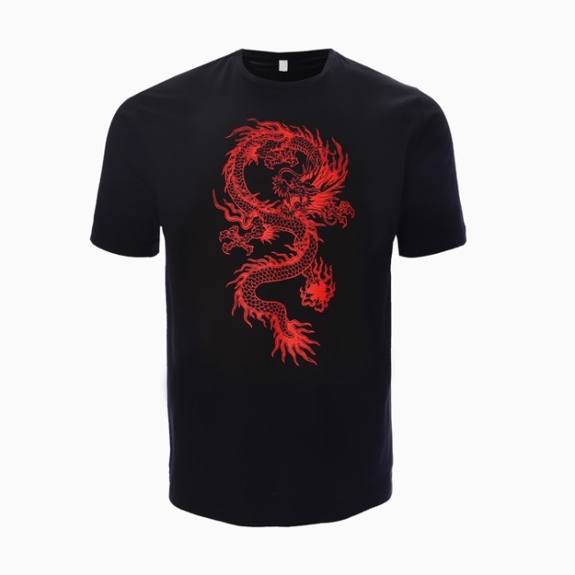 Футболка мужская «Дракон», цвет чёрный/принт красный, размер 60