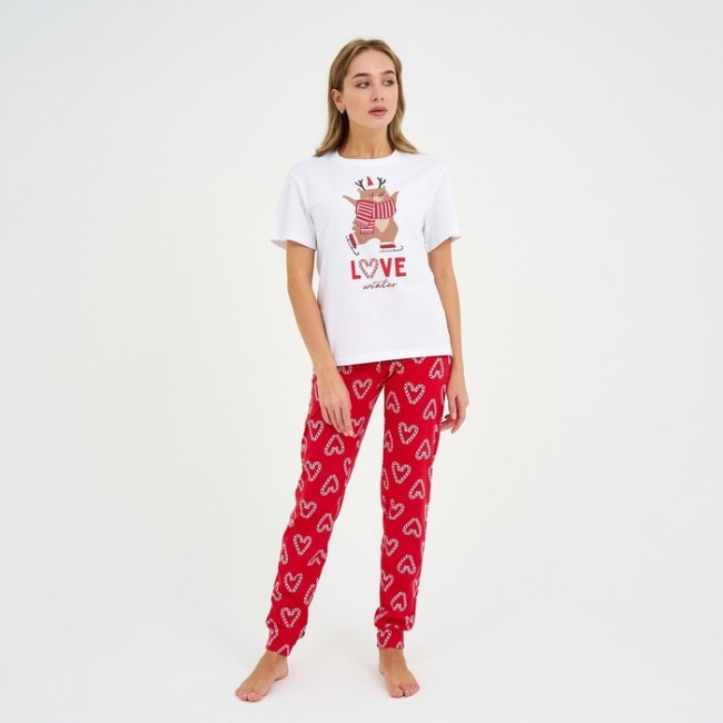 Пижама новогодняя женская (футболка и брюки) KAFTAN "Love", цвет белый/красный, размер 40-42