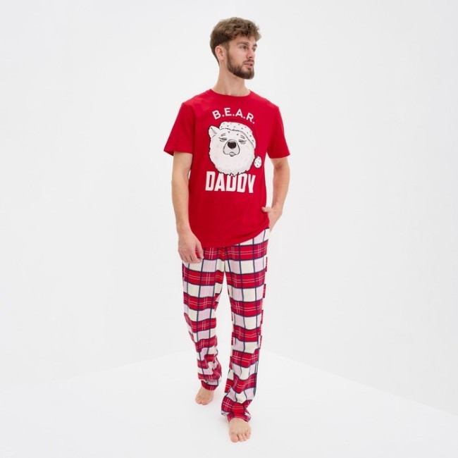 Пижама новогодняя мужская KAFTAN "Bear", цвет красный, размер 50