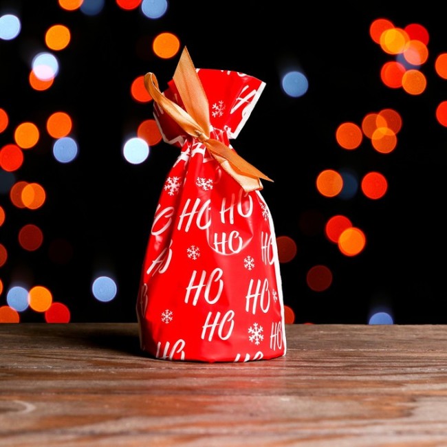 Пакет полиэтиленовый подарочный "Новогодний визит", с завязками, 15*23см