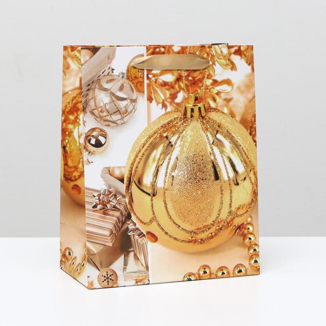 Пакет ламинированный "Золотистый шар", 18 x 23 x 10 см