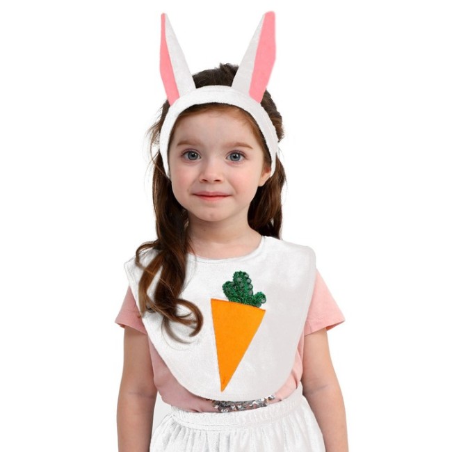 Карнавальный набор «Зайка белый», плюш, манишка с морковкой, хвост, головной убор, рост 98-128 см
