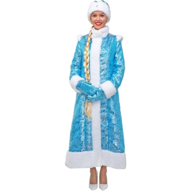 Карнавальный костюм «Снегурочка», шубка из парчи длинная, шапочка, рукавички, р. 50