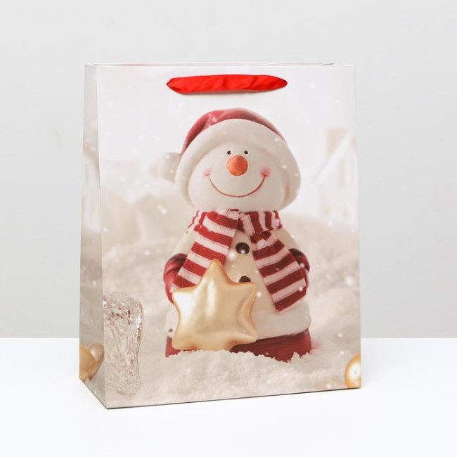 Пакет ламинированный, "Тканевый снеговичок" 26 x 32 x 12 см