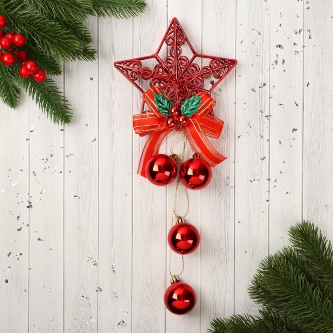 Украшение новогоднее "Уютная сказка" шары узорная звезда, 12х29 см, красный