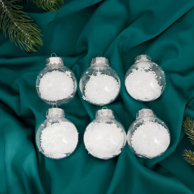 Набор шаров пластик d-6 см, 6 шт "Морозец снежинки" белый