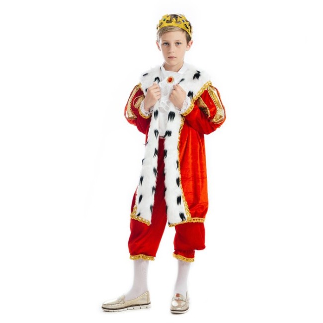 Карнавальный костюм «Король», бархат, брюки, мантия, корона, р. 30, рост 122 см