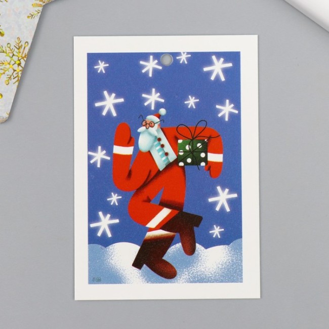 Бирка картон "Задорный Дед Мороз" 5х7 см