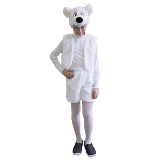 Карнавальный костюм «Белый медвежонок», шапочка, жилет, шорты, рост 122-128 см