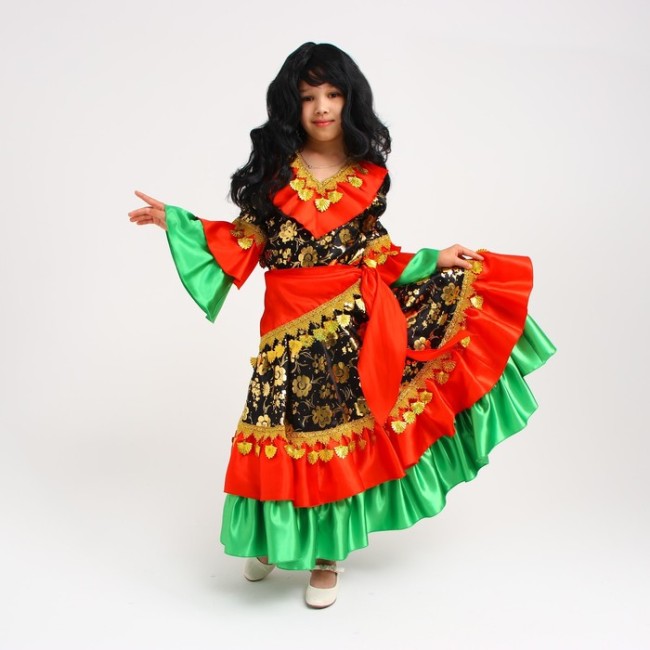Карнавальный костюм «Цыганка», цвет красно-зелёный, р. 36, рост 134-140 см