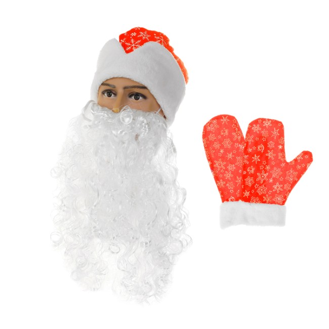 Набор «Деда Мороза»: шапка красная со снежинками, борода, варежки, р. 54-58 см