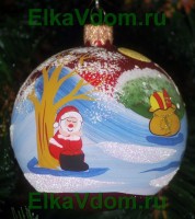 новогодний  шар "Дед Мороз и домик"(8,5см) КУ-85-1166