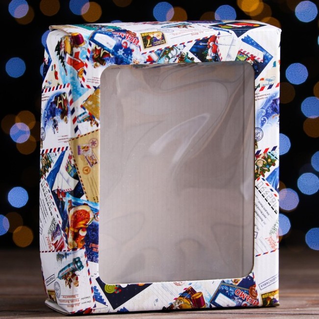 Коробка подарочная, крышка-дно, с окном "Новогодняя почта", 18 х 15 х 5 см, 1 шт.