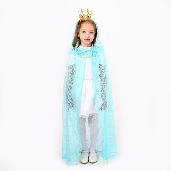 Карнавальный набор принцессы: плащ гипюровый мятный, корона, длина 100 см