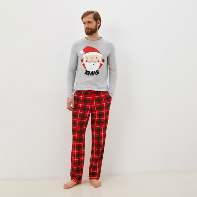 Пижама новогодняя мужская KAFTAN "Santa", цвет красный/серый, размер 54