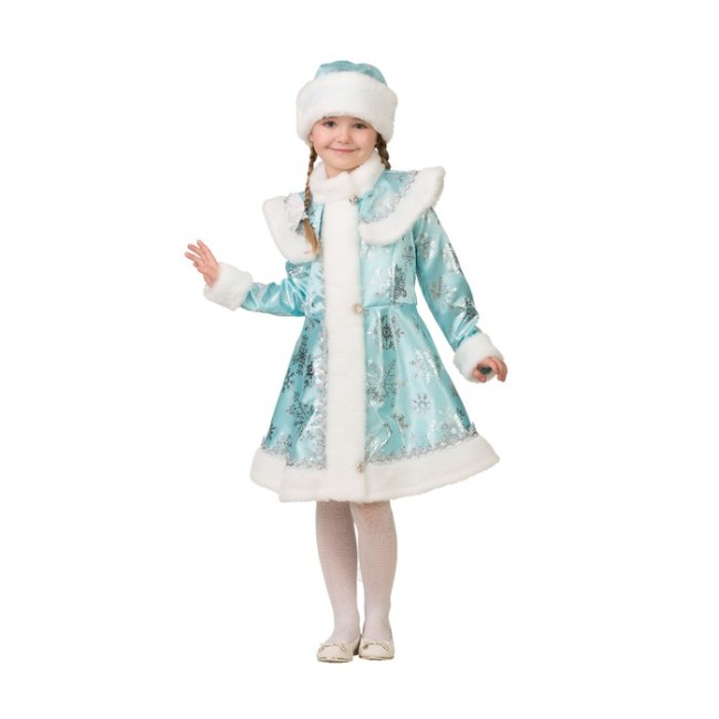 Карнавальный костюм «Снегурочка снежинка», сатин, пальто, шапка, р. 28, рост 110 см, бирюза