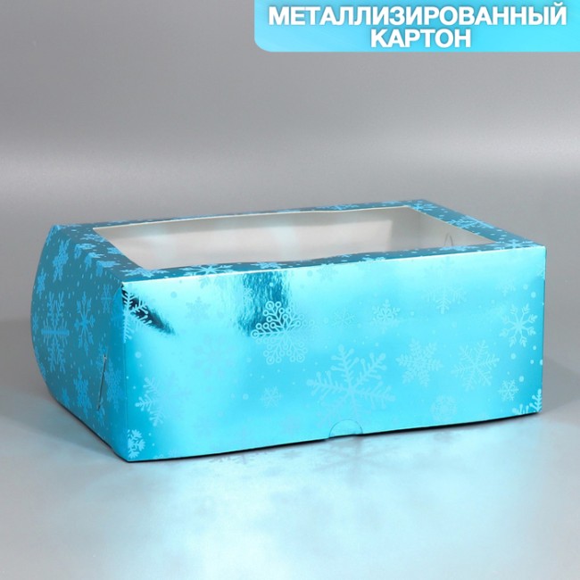 Коробка складная на 6 капкейков с окном «Снежинки», 25 х 17 х 10 см