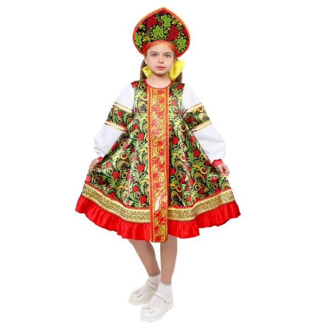Русский народный костюм для девочки «Рябинка», платье, кокошник, р. 40, рост 152 см