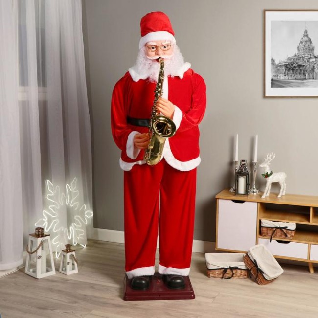Дед Мороз "В красном костюме, с саксофоном" двигается, музыка саксофон, 180 см