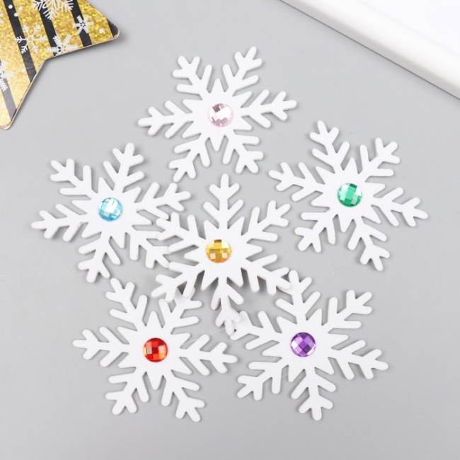 Декор "Снежинка со стразой" белая 6,5 см фоам (набор 6 шт)