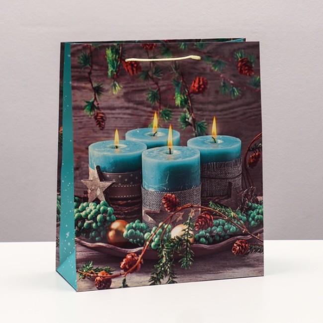 Пакет подарочный "Бирюзовые свечи", 26 х 32 х 12 см