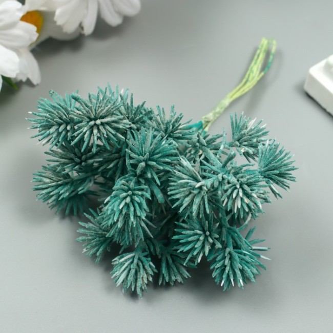 Искусственное растение для творчества "Еловые шарики" 1 букет=6 веточек голубой 14 см