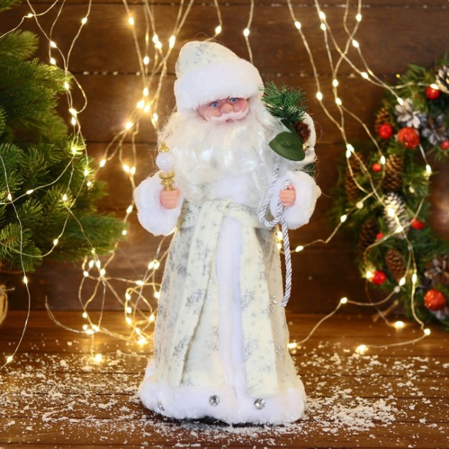 Дед Мороз "В белой шубке с подарками" двигается, с подсветкой, 38 см