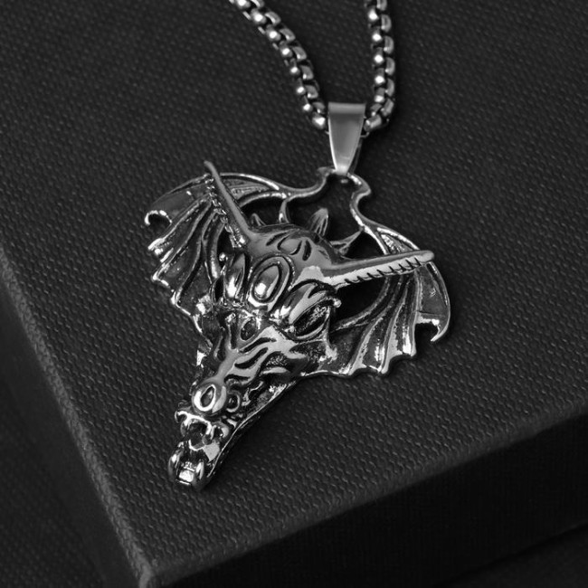 Кулон унисекс "Дракон" голова, цвет чернёное серебро, 60 см
