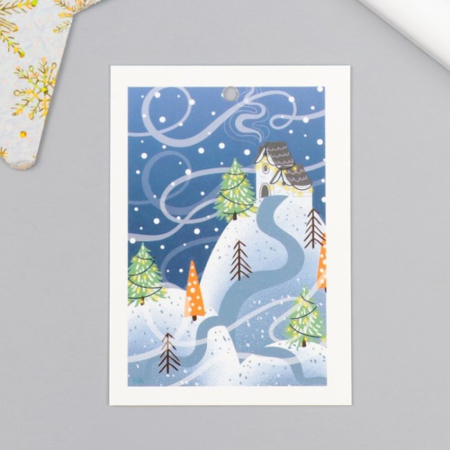 Бирка картон "Зимний пейзаж" 5х7 см